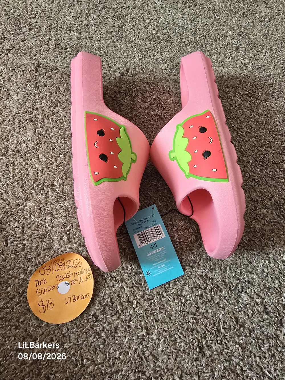 Squishmallow Pink Kids Slide Sandals with Strawberry Accent